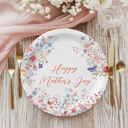 Elegante bunte Wildblumen Frohen Muttertag Pappteller
