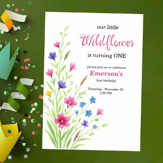 Elegante bunte Wildblumen-Party zum 1. Geburtstag Einladung