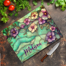 Elegante Buntglas lila Blumen türkis