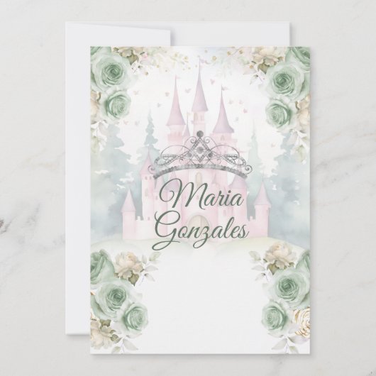 Elegante Burg Sage Grüne Prinzessin Quinceañera Einladung (Rückseite)