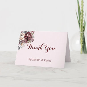 Elegante Burgandy Blush Bloral Wedding Dankeskarte