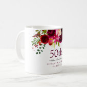 Elegante Burgund-Blume 50. Hochzeitstag Kaffeetasse (Vorderseite Links)