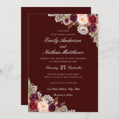 Elegante Burgund Blumenzelt Einladung zur Hochzeit (Vorne/Hinten)