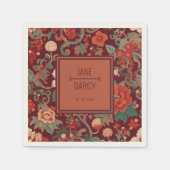 Elegante Burgund Chinoiserie Viktorianische Hochze Serviette (Vorderseite)