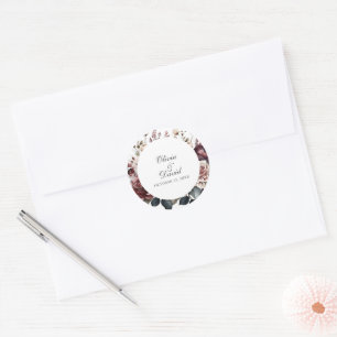 Elegante Burgund & Dusty Rose Florale Hochzeit Runder Aufkleber