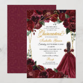 Elegante Burgund & Gold Flora Einladung (Vorne/Hinten)