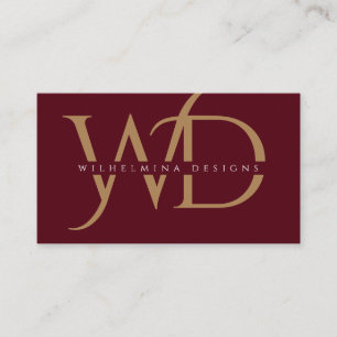 Elegante Burgund Gold Monogram Luxury Typografie Visitenkarte
