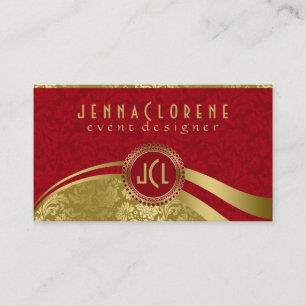 Elegante Burgund & Gold Vintage Blumen Damast Visitenkarte