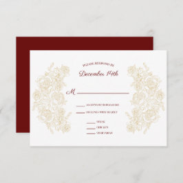 Elegante Burgund & Golden Rose RSVP Karte