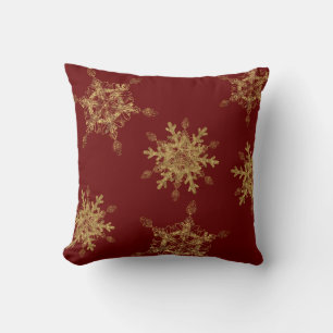 Elegante Burgund Golden Snow Flakes Kissen