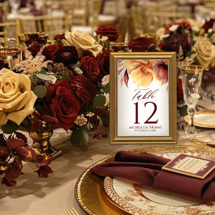 Elegante Burgund Herbst Wasserfarben Tischnummer