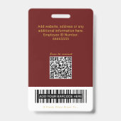 Elegante Burgund QR-Code Universitäts-ID Barcode Ausweis (Rückseite)