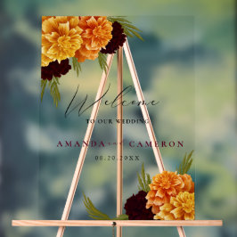 Elegante Burgund Red Watercolor"MARIGOLD"Willkomme Acrylschild