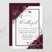 Elegante Burgund-Rose Herbsthochzeit Einladung (Vorne/Hinten)