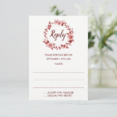 Elegante Burgund-Rose-Kranzekarten RSVP Karte (Stehend Vorderseite)
