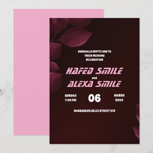 Elegante burgund Rose und Blumendesign Wedding In Einladung (Vorne/Hinten)