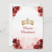 Elegante Burgund Rote Prinzessin Blume Quinceañera Einladung (Rückseite)