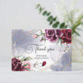 Elegante Burgund Rote Rosen Wasserfarben Dankeskarte (Stehend Vorderseite)