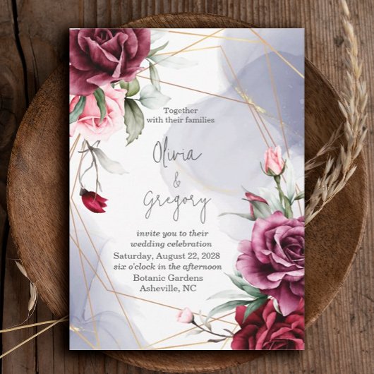 Elegante Burgund Rote Rosen Wasserfarben Einladung