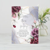 Elegante Burgund Rote Rosen Wasserfarben Einladung (Stehend Vorderseite)