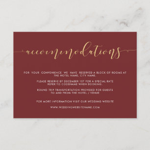 Elegante Burgund- und Gold-Hochzeitsunterbringungs Begleitkarte
