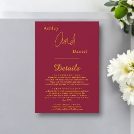Elegante Burgund und Gold Moderne schicke Hochzeit Begleitkarte
