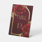 Elegante Burgund und Gold Rustikale Hochzeit Sockelschild (Vorderseite)