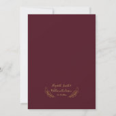 Elegante Burgund und Gold Watercolor Wedding Invi Einladung (Rückseite)