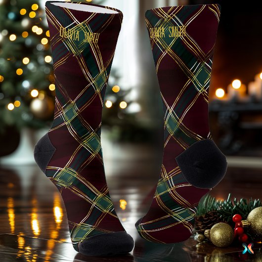 Elegante Burgund und Gold Weihnachten Karierte Cus Socken