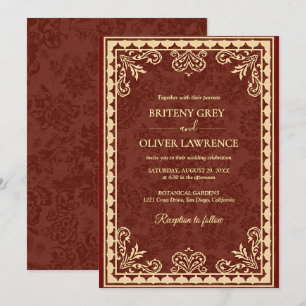 Elegante Burgund und Goldfolie Verzierte Hochzeit Einladung