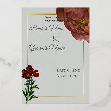 Elegante Burgund- und Goldfolien-Hochzeitseinladun