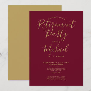 Elegante Burgund- und Goldschrift-Ruhestandsfeier Einladung