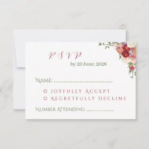 Elegante Burgund- und Karmesinrote Rosenhochzeit  RSVP Karte
