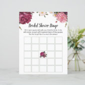 Elegante Burgund und rosa Blume Bridal Bingo (Stehend Vorderseite)