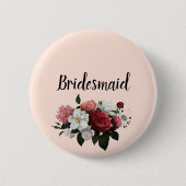 Elegante Burgund und rosa Blume Bridesmaid Button (Vorderseite)