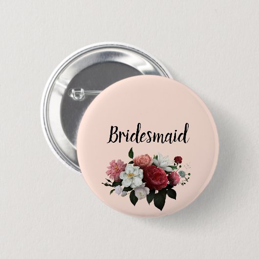 Elegante Burgund und rosa Blume Bridesmaid Button (Vorne & Hinten)