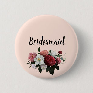 Elegante Burgund und rosa Blume Bridesmaid Button