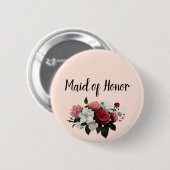 Elegante Burgund und rosa Blume Trauzeugin Button (Vorne & Hinten)
