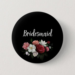 Elegante Burgund und rosa Blumen Brautjungfer Button