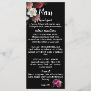 Elegante Burgund- und rosa Blumen Menükarte