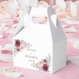 Elegante Burgund und Rosa Rosen Aquarell Hochzeit Geschenkschachtel