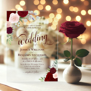 Elegante Burgund- und Rosenknospen-Boho-Rosen-Hoch Acryleinladungen