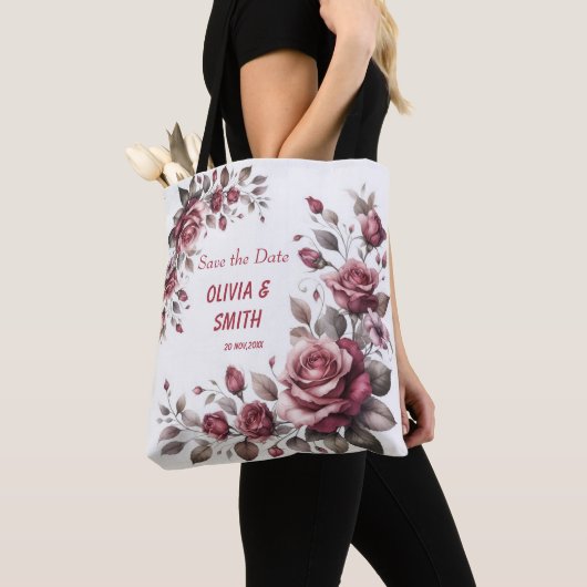 Elegante Burgund Wasserfarben Rose Tasche (Von Nahem)