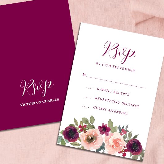 Elegante Burgund Wasserfarben RSVP Karte