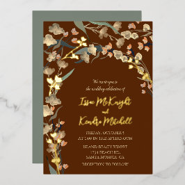 Elegante Burgund Weinroute Botanische Hochzeit Folieneinladung