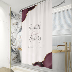 Elegante Burgunder-Achat-Roségold-Hochzeit Duschvorhang