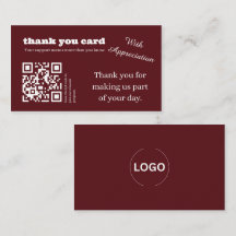 Elegante Burgunder-Dankeskarte mit QR-Code
