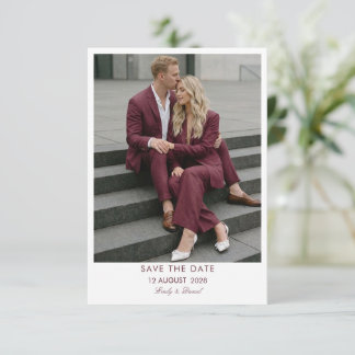 Elegante Burgunder-Foto-Save-the-Date-Karte Save The Date