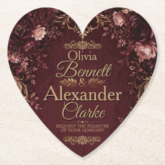 Elegante Burgunder-Gold-Blumen-Hochzeit im Vintage Untersetzer