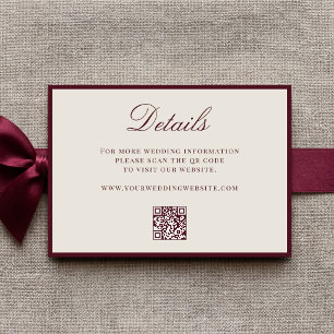 Elegante Burgunder-Old-Money-QR-Code-Details Hochz Begleitkarte